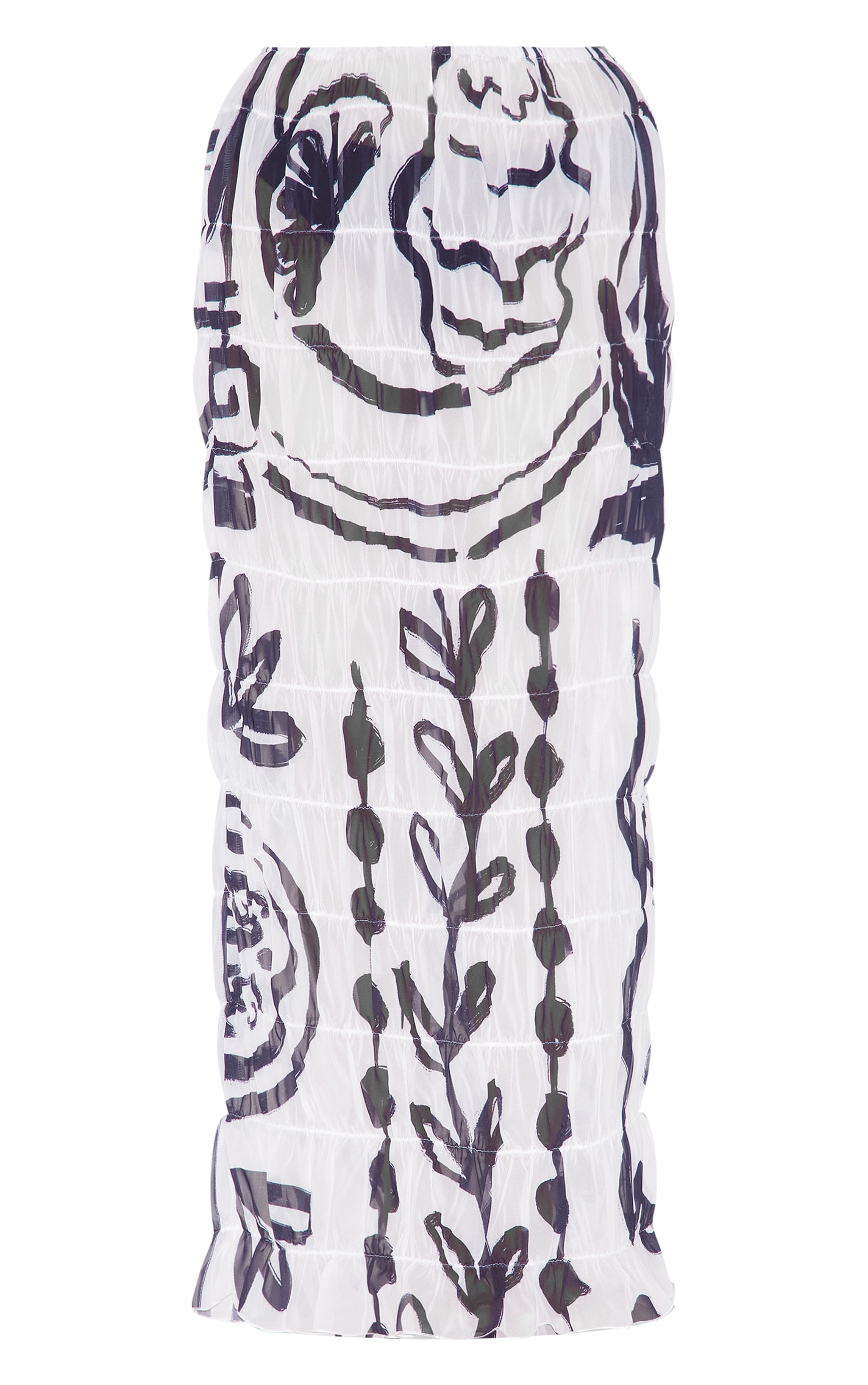 White Monochrome Chiffon Floral Maxi Beach Skirt image 5