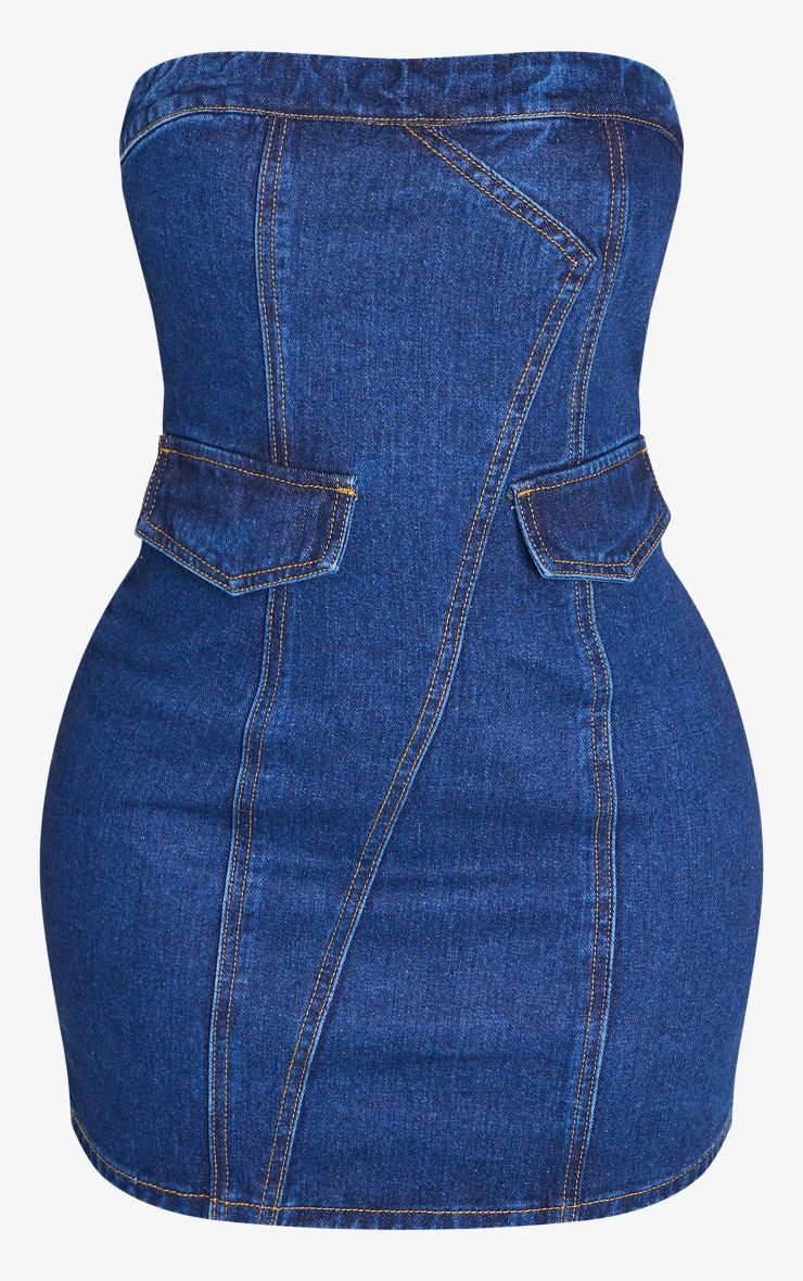 Shape Robe bustier moulante cargo en jean indigo foncé image 5