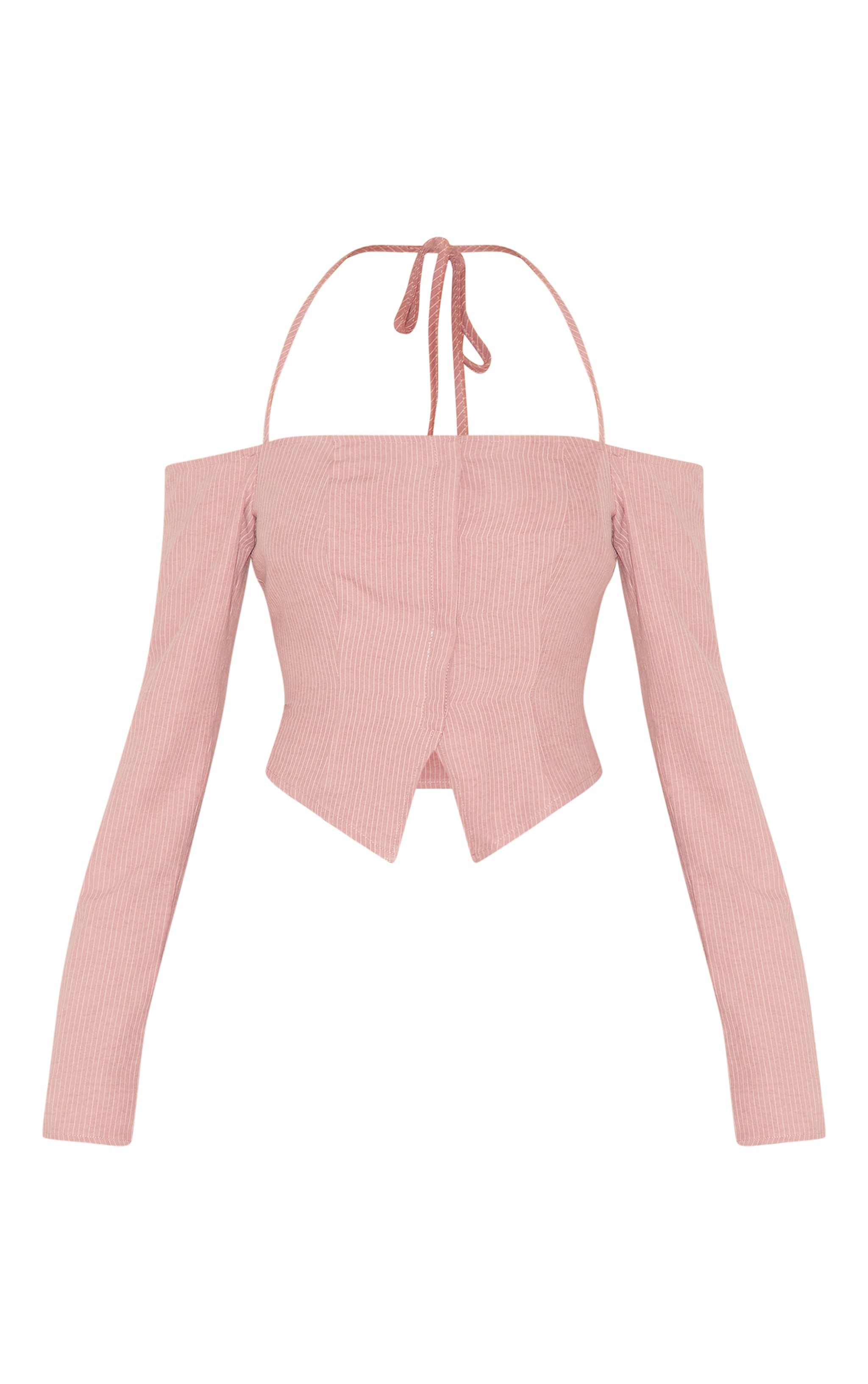 Pink Striped Bardot Peach Skin Flared Shirt image 5