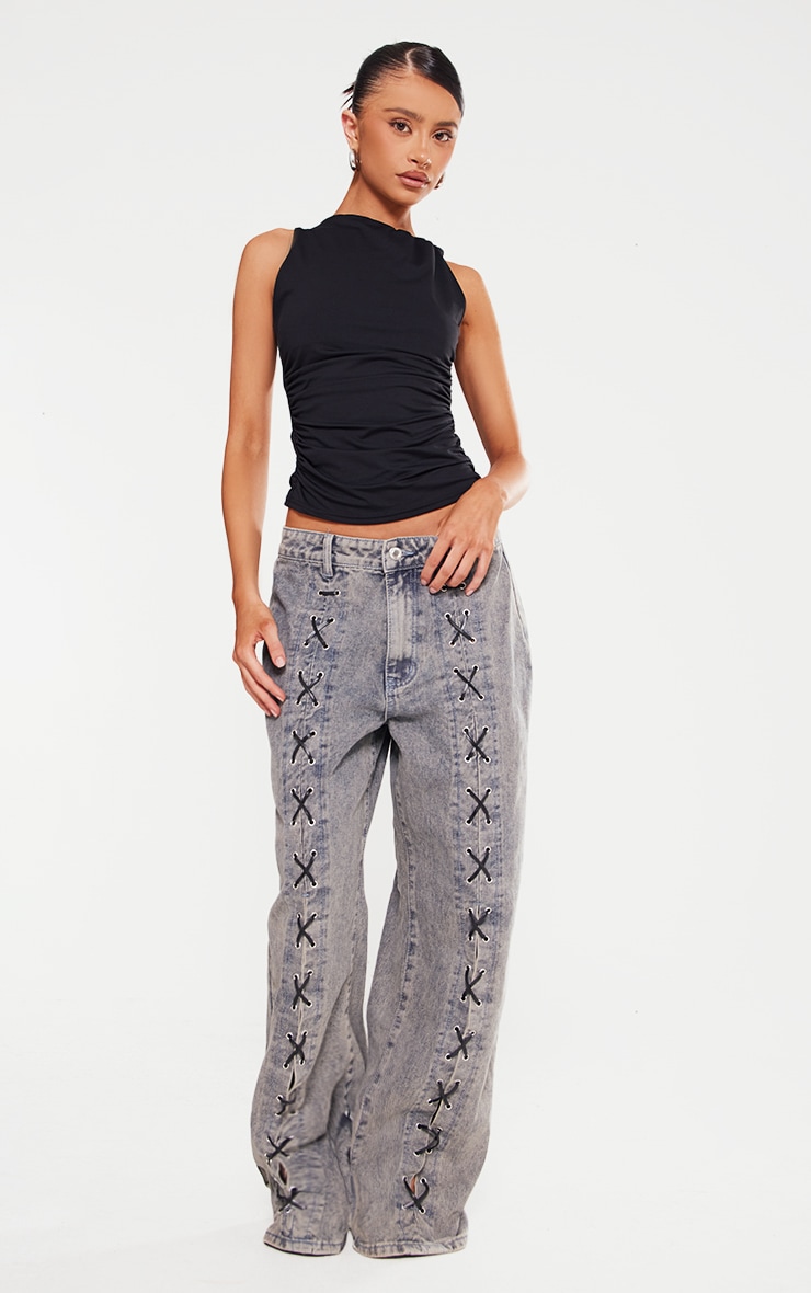 Petite Black Soft Touch Twist Detail Ruched Top image 3