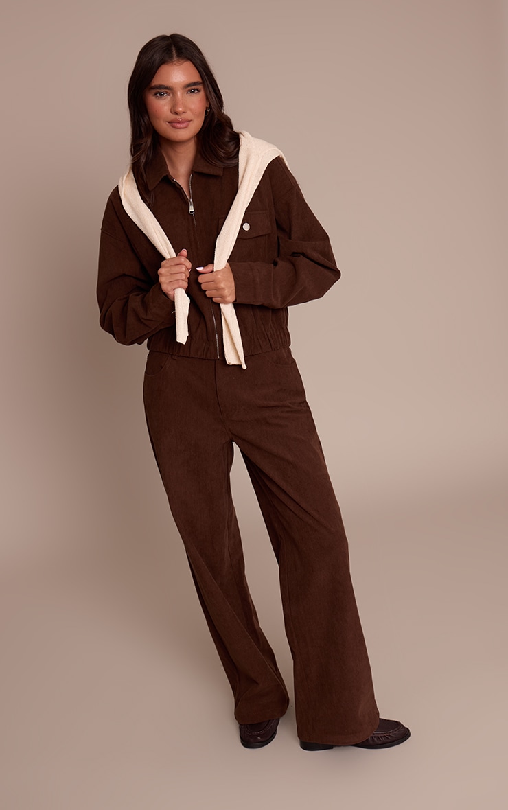 Dark Brown Cord Cropped Zip Jacket image 3