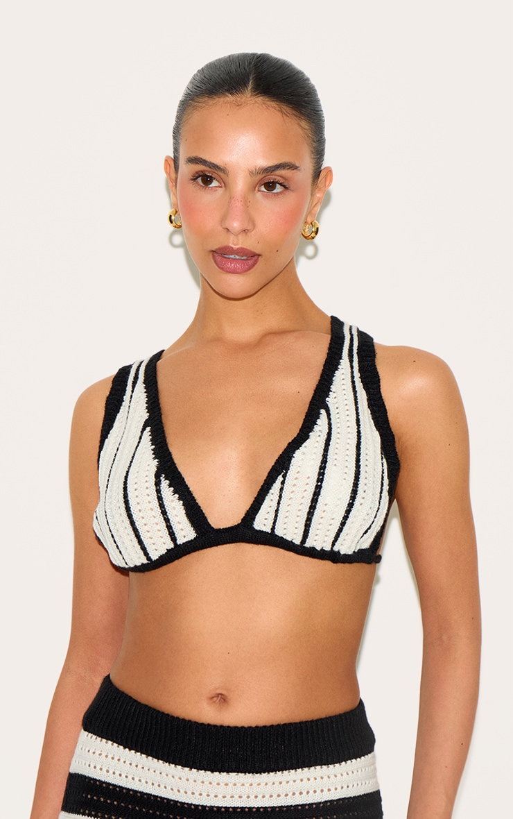 Petite Monochrome Crochet Knit Open Back Bralet image 1