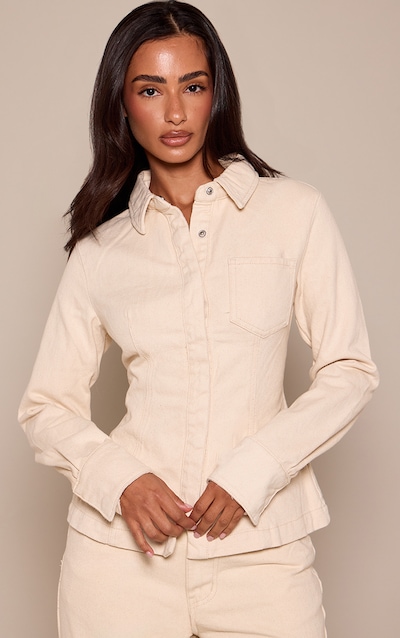 Petite Ecru Pocket Detail Cinched Waist Denim Shirt