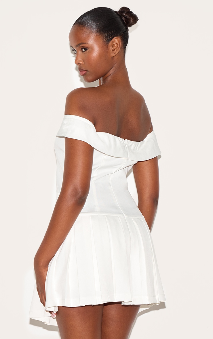 White Tailored Button Detail Bardot Pleated Skort Romper image 2