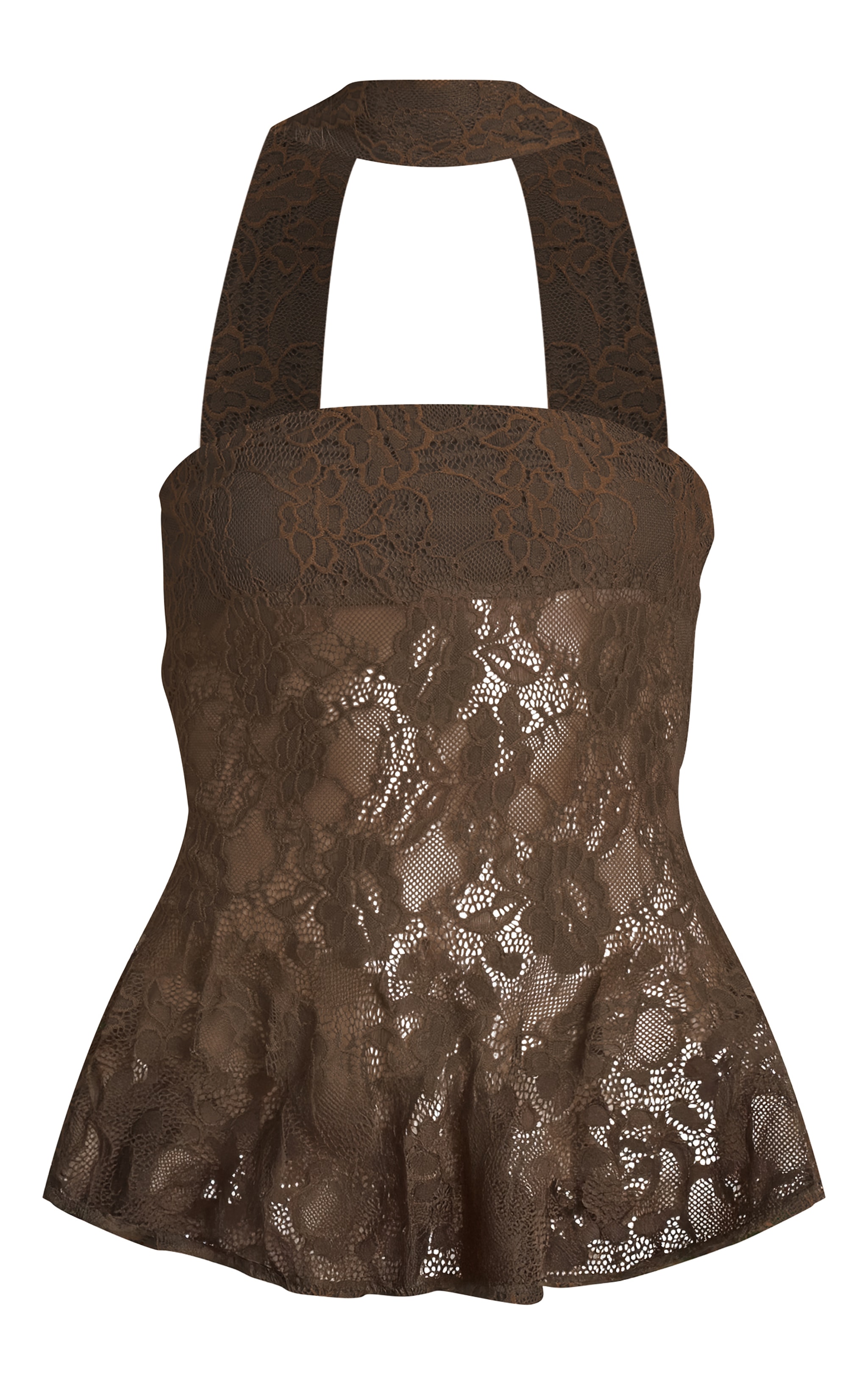 Dark Brown Lace Neck Scarf Frill Bandeau Top image 5
