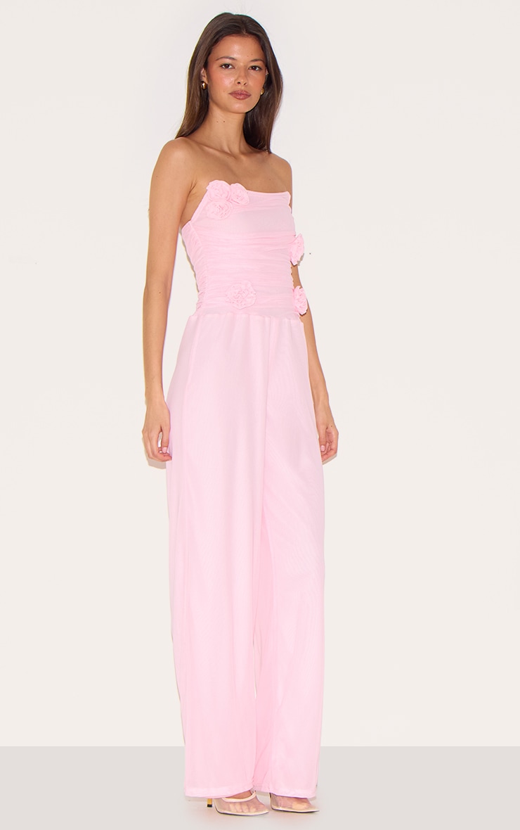 Combinaison bustier en mesh rose pâle doublée à détail fleur image 3
