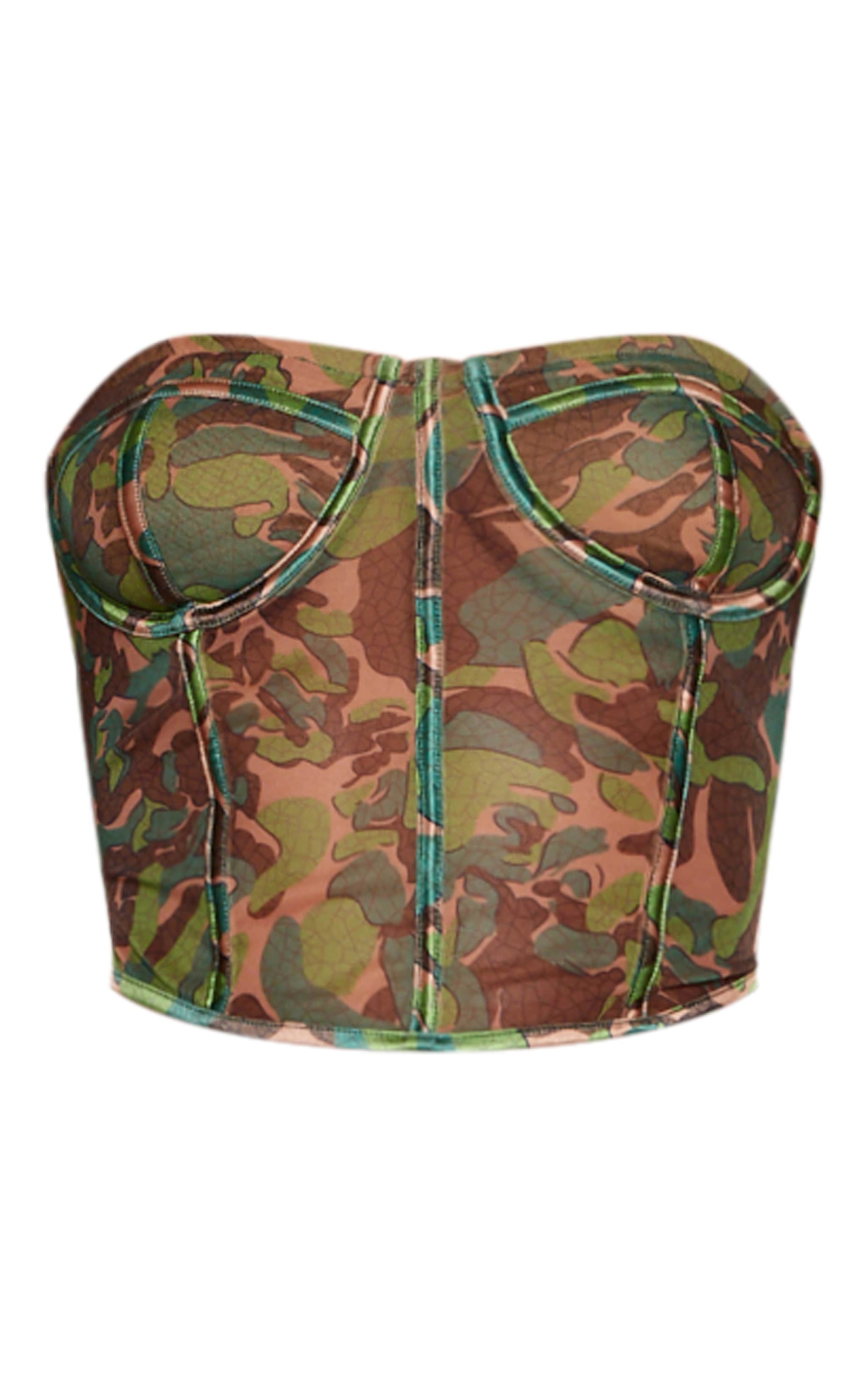 Green Mesh Boned Printed Long Corset image 5