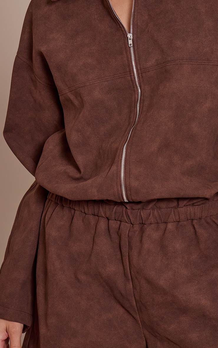 Chocolate Faux Suede Zip Up Romper image 4