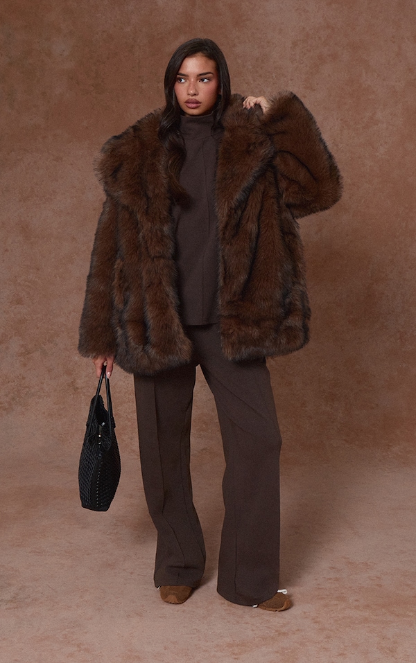 Chocolate Interlock Pintuck Straight Leg Joggers