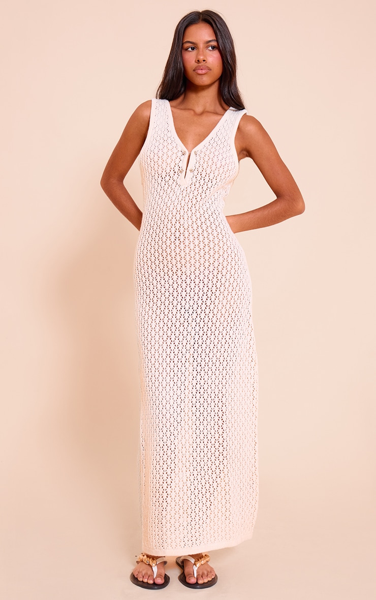 Petite Cream Knit V Neck Sleeveless Midaxi Dress image 3
