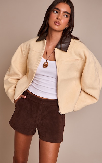 Buttercream PU Collar Zip Up Jacket