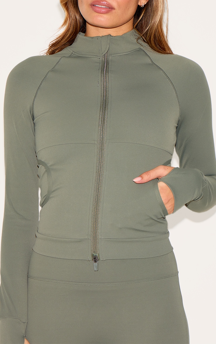 Olive Sculpt Pocket Front Double Zip Up Jacket image 4