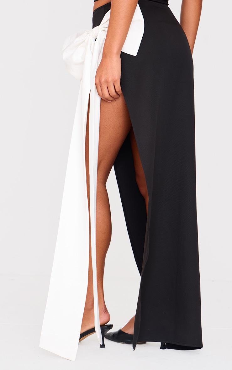 Black Side Split Oversized Bow Detail Maxi Skirt image 3