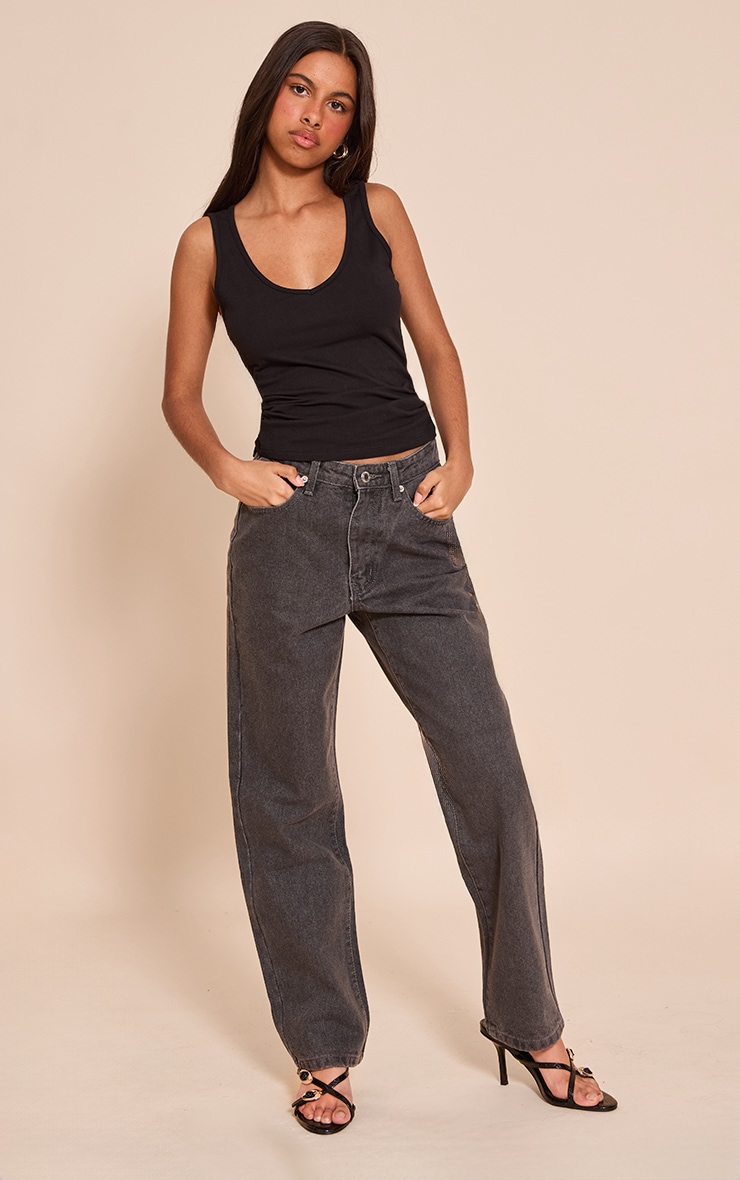 Petite Grey High Waist Straight Leg Jeans image 1