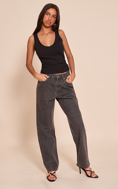 Petite Grey High Waist Straight Leg Jeans