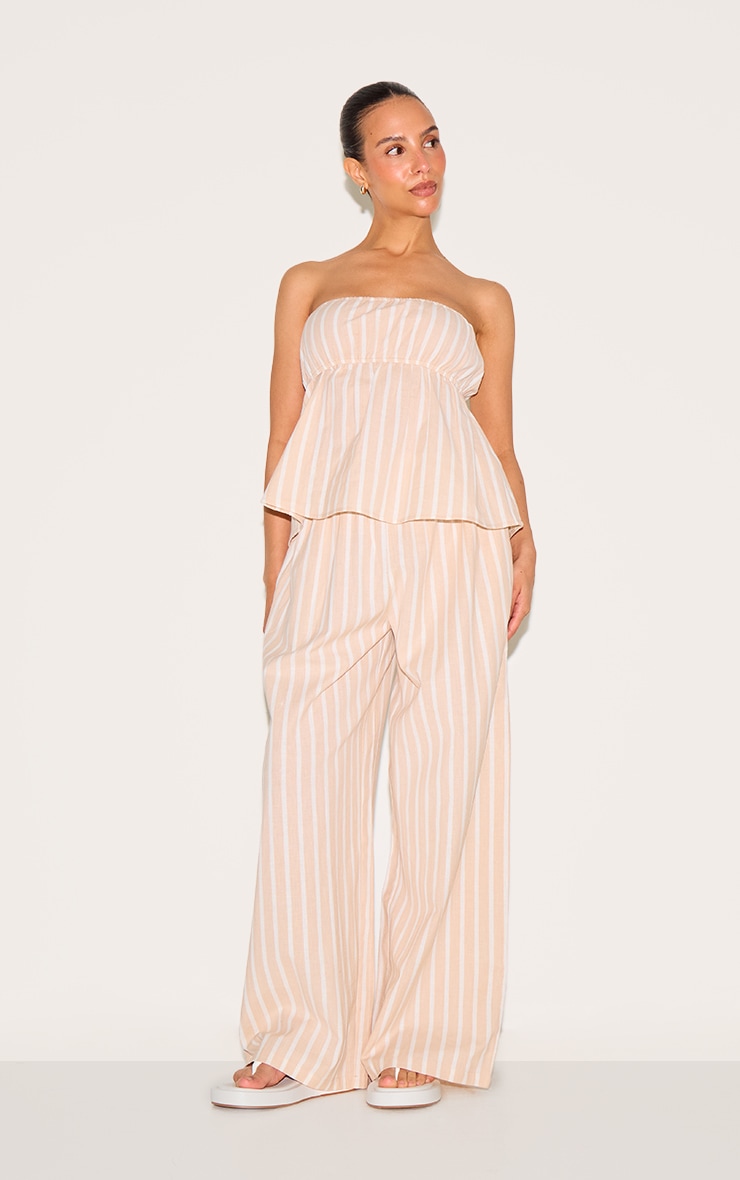 Petite Stone Pinstripe Linen Look Peplum Bandeau Top image 3