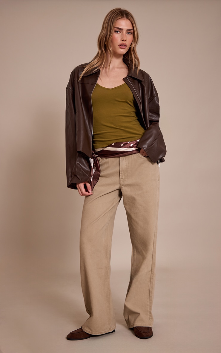 Olive Soft Cotton V Neck Vest Top image 3