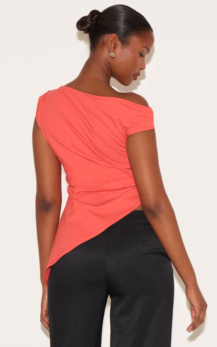 Red Asymmetric Shoulder Extreme Longline Top image 2