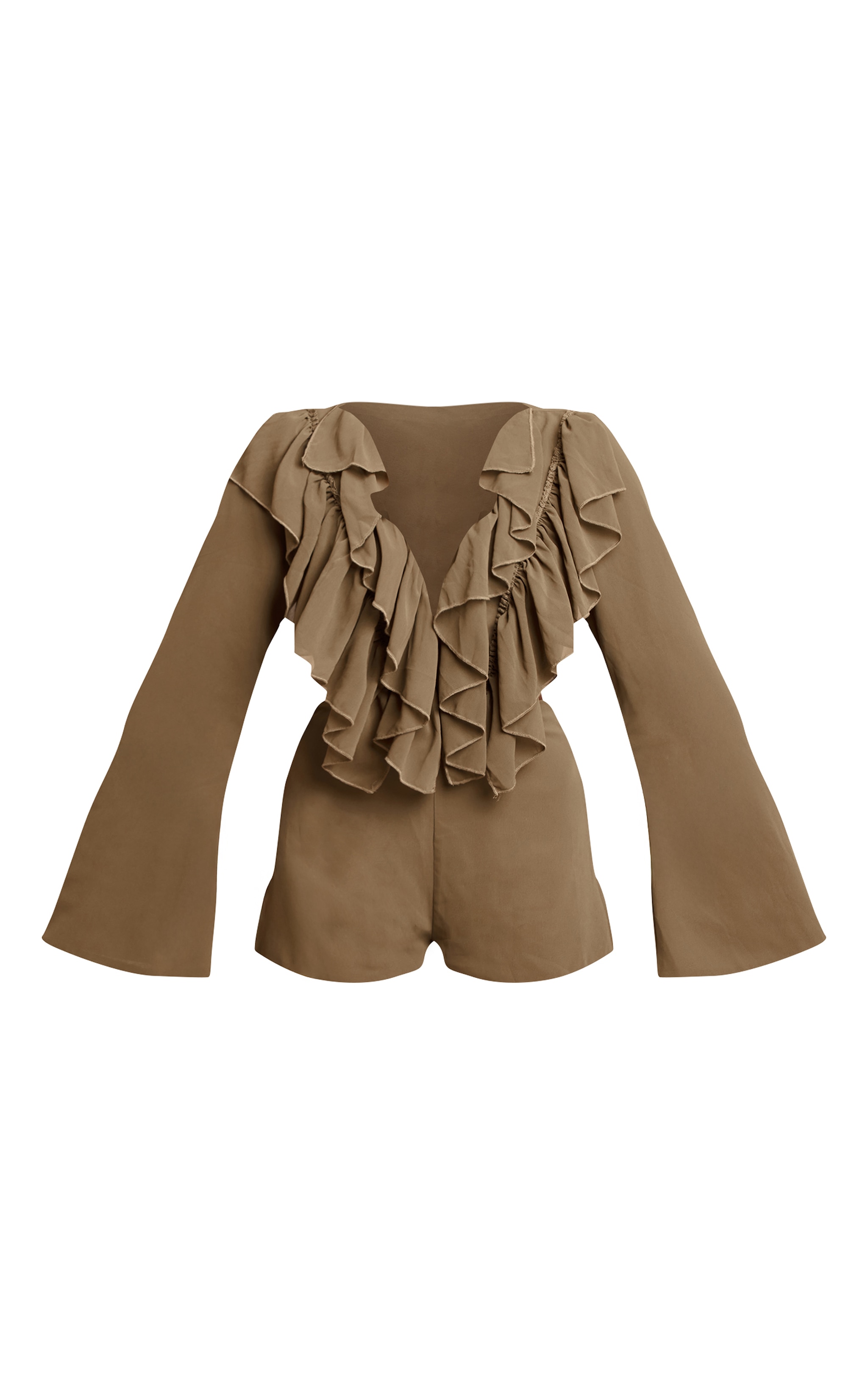 Olive Frill Detail V Neck Romper image 5