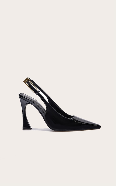 Black Patent PU Gold Buckle High Stiletto Court Heels
