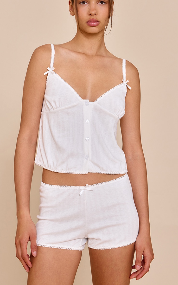 Ensemble de pyjama court avec débardeur en maille pointelle et nœud. image 4
