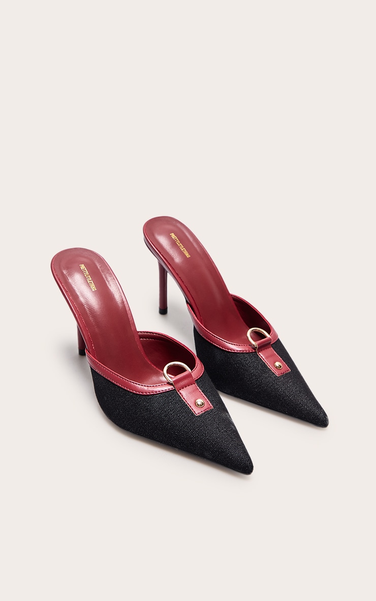 Red PU Point Toe Vintage Look Heeled Mules image 2