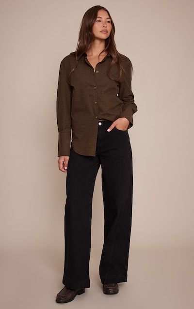 Washed Black Relaxed Mid Rise Seam Detail Wide Leg Jeans