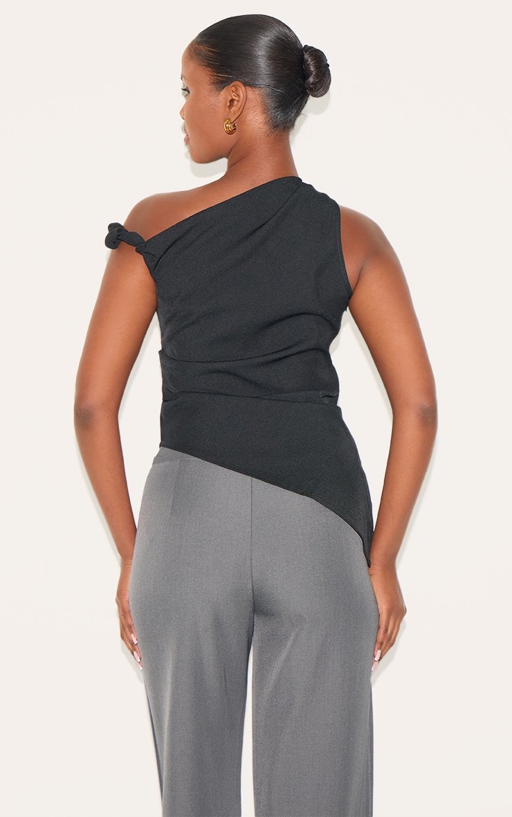 Black Woven Asymmetric Hem Ruched Long Top image 2