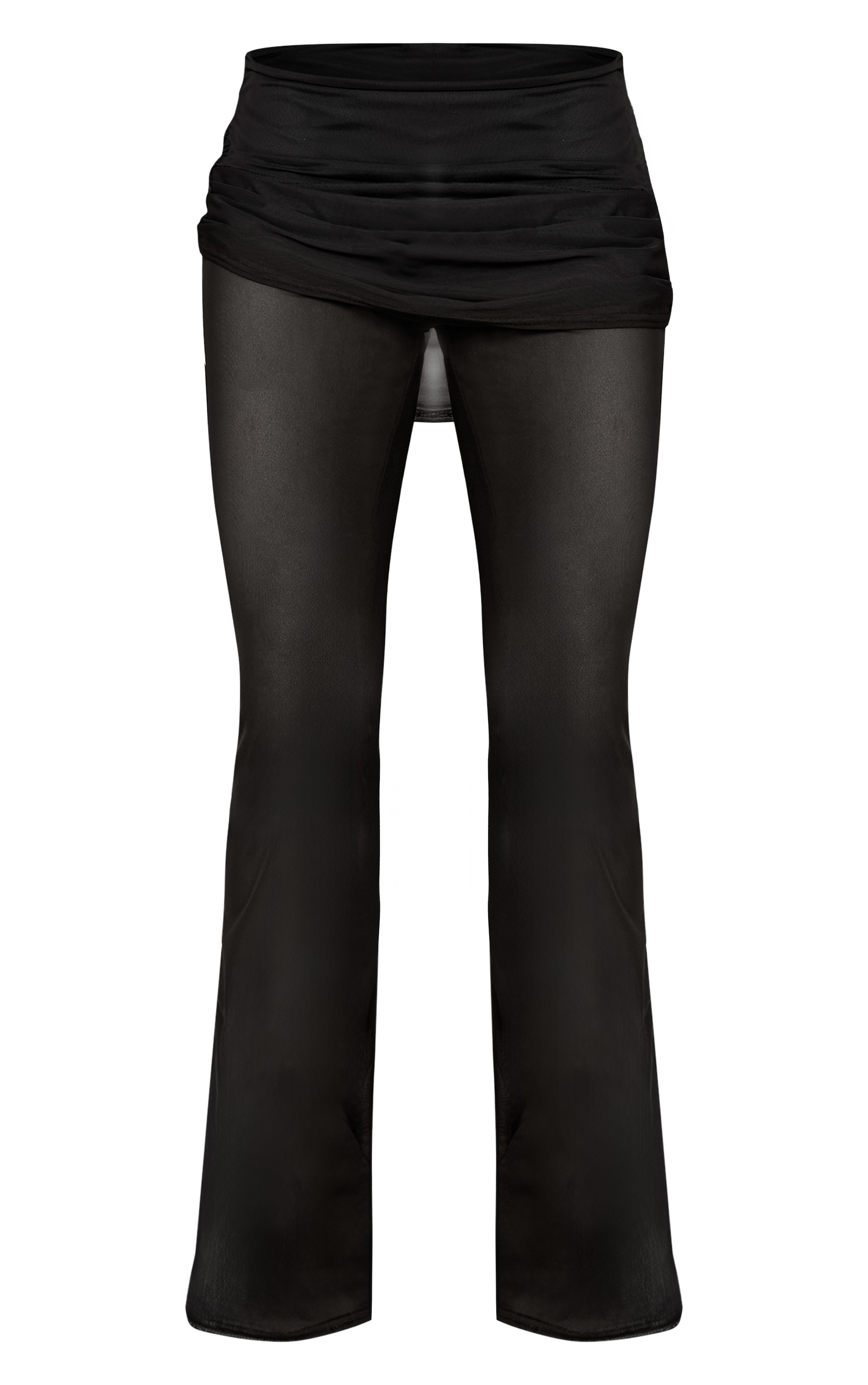 Black Mesh Cross Over Detail Flared Pants image 5