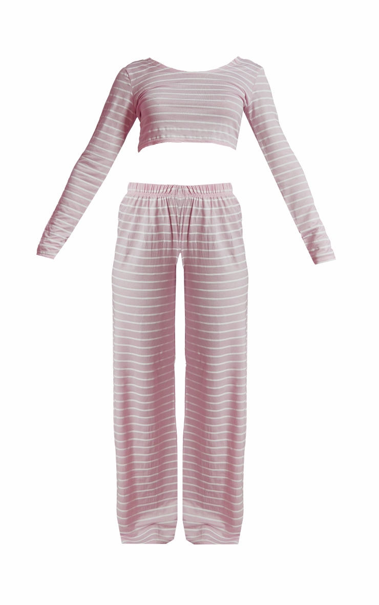 Pink Jersey Stripe Long PJ Set image 5