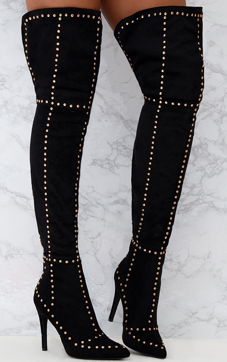 black studded knee high boots