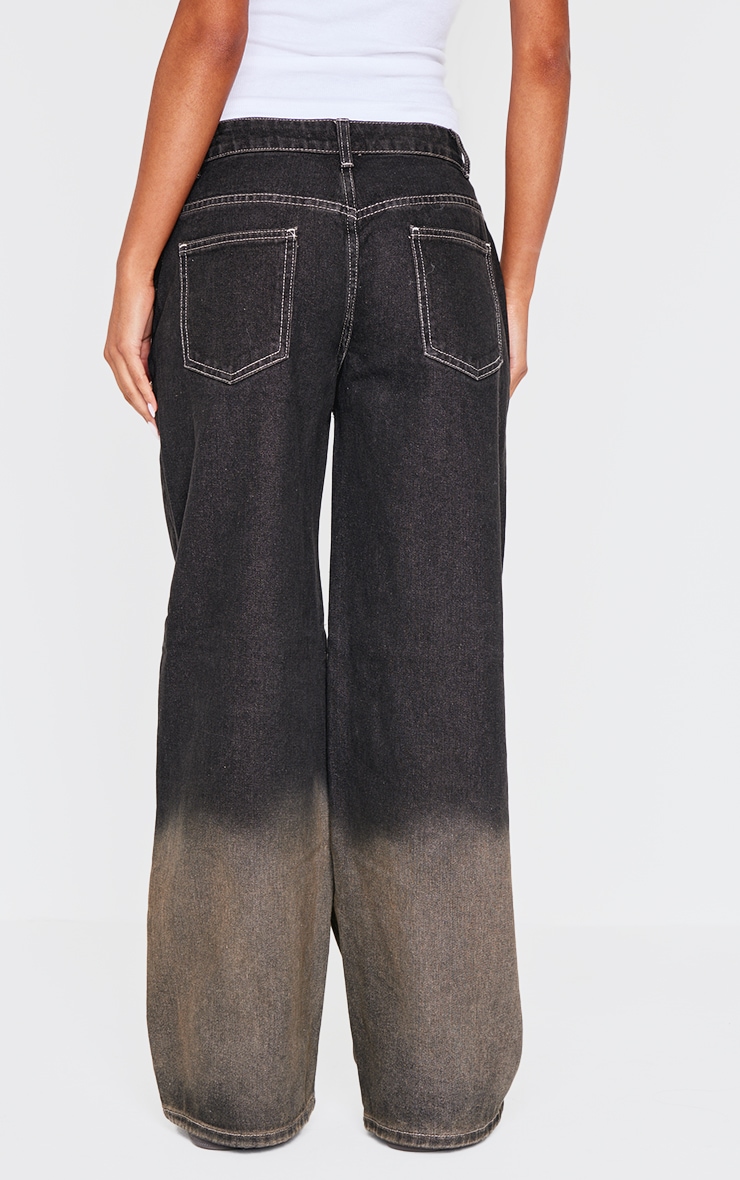 Dark Grey Ombre Effect Contrast Stitch Frayed Seam Wide Leg Jeans image 3