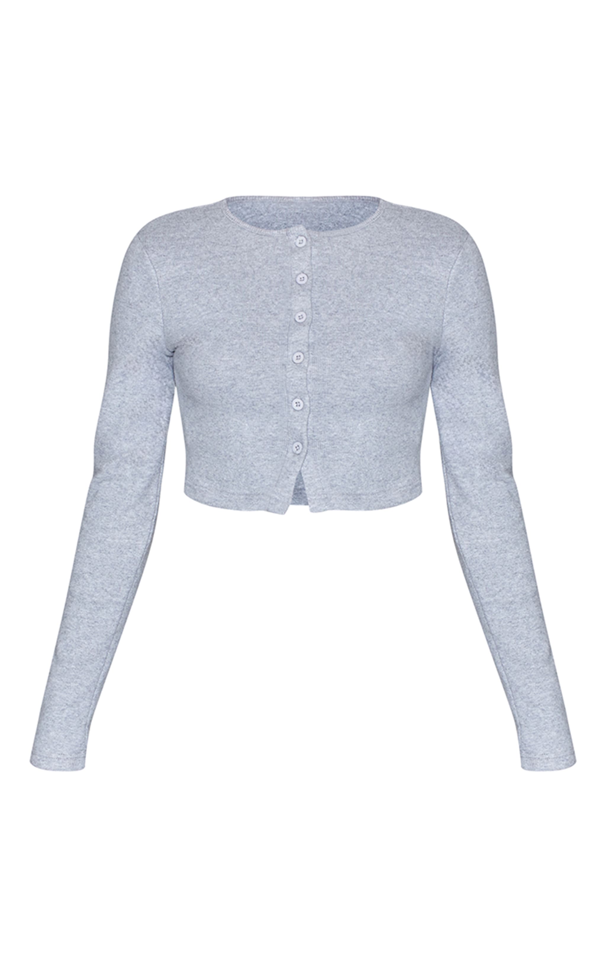 Ash Grey Brushed Rib Button Cardigan image 5