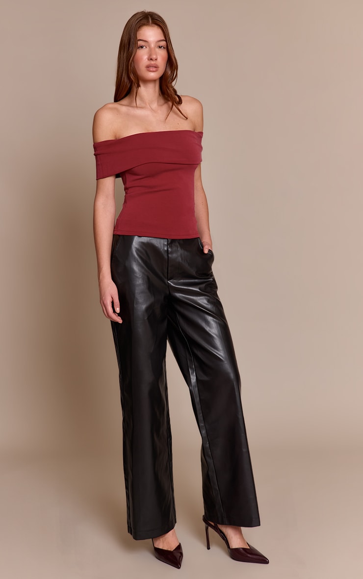 Red Premium Soft Touch Asymmetric Shoulder Top  image 3