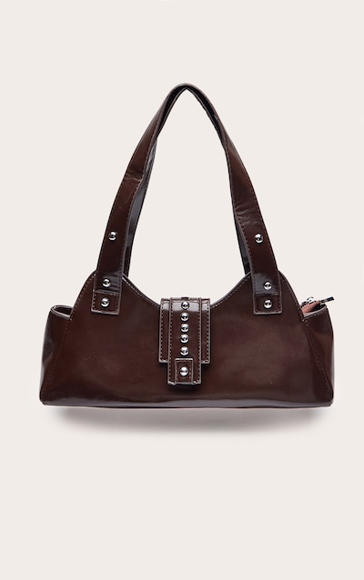 Sac à main en PU crêpé chocolat prune à clous en dômes