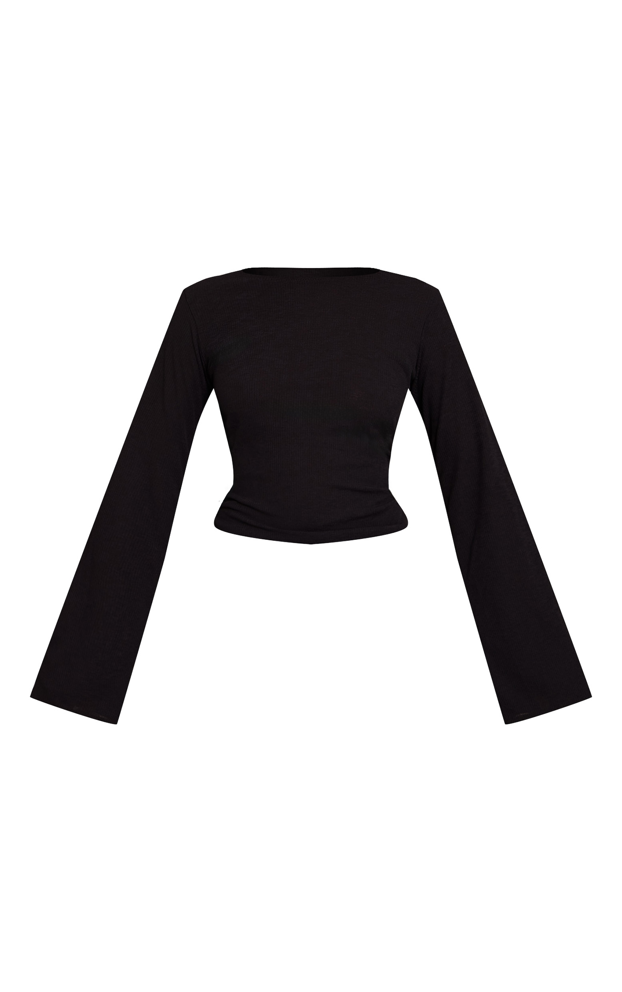 Black Rib Onion Skin Flare Long Sleeve Top image 5