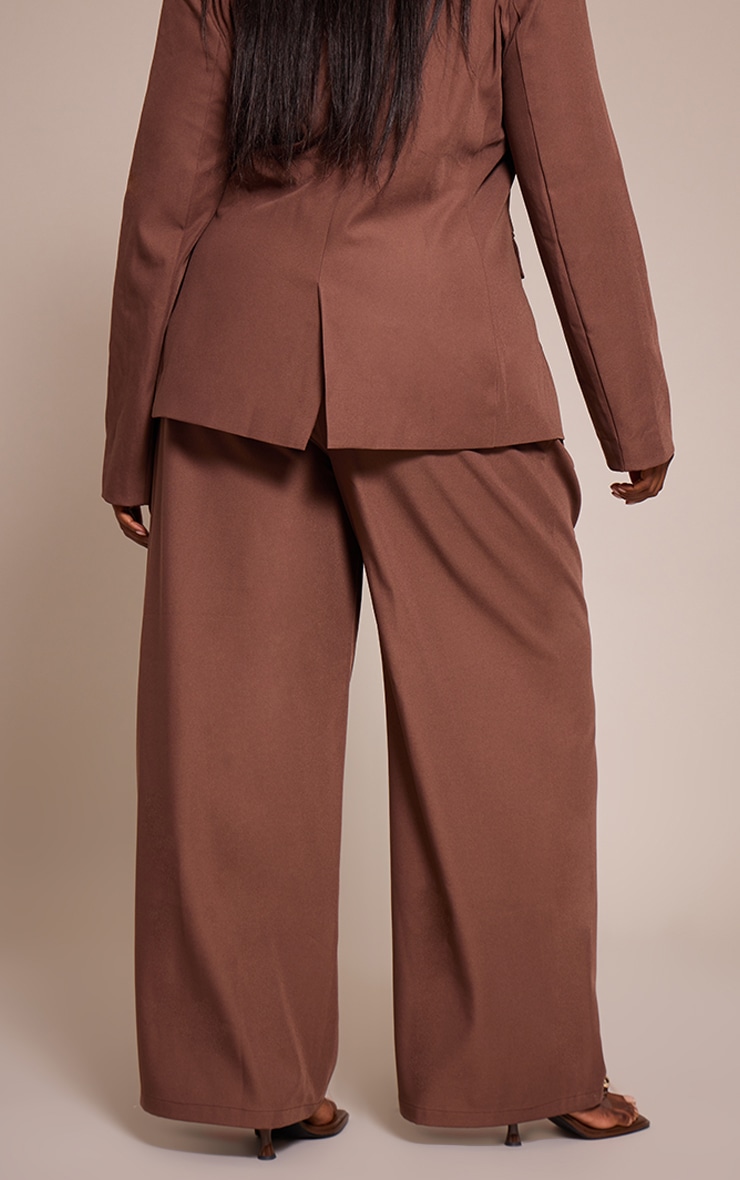 Plus Chocolate Tailored Woven Wide Leg Pin Tuck Pant image 3