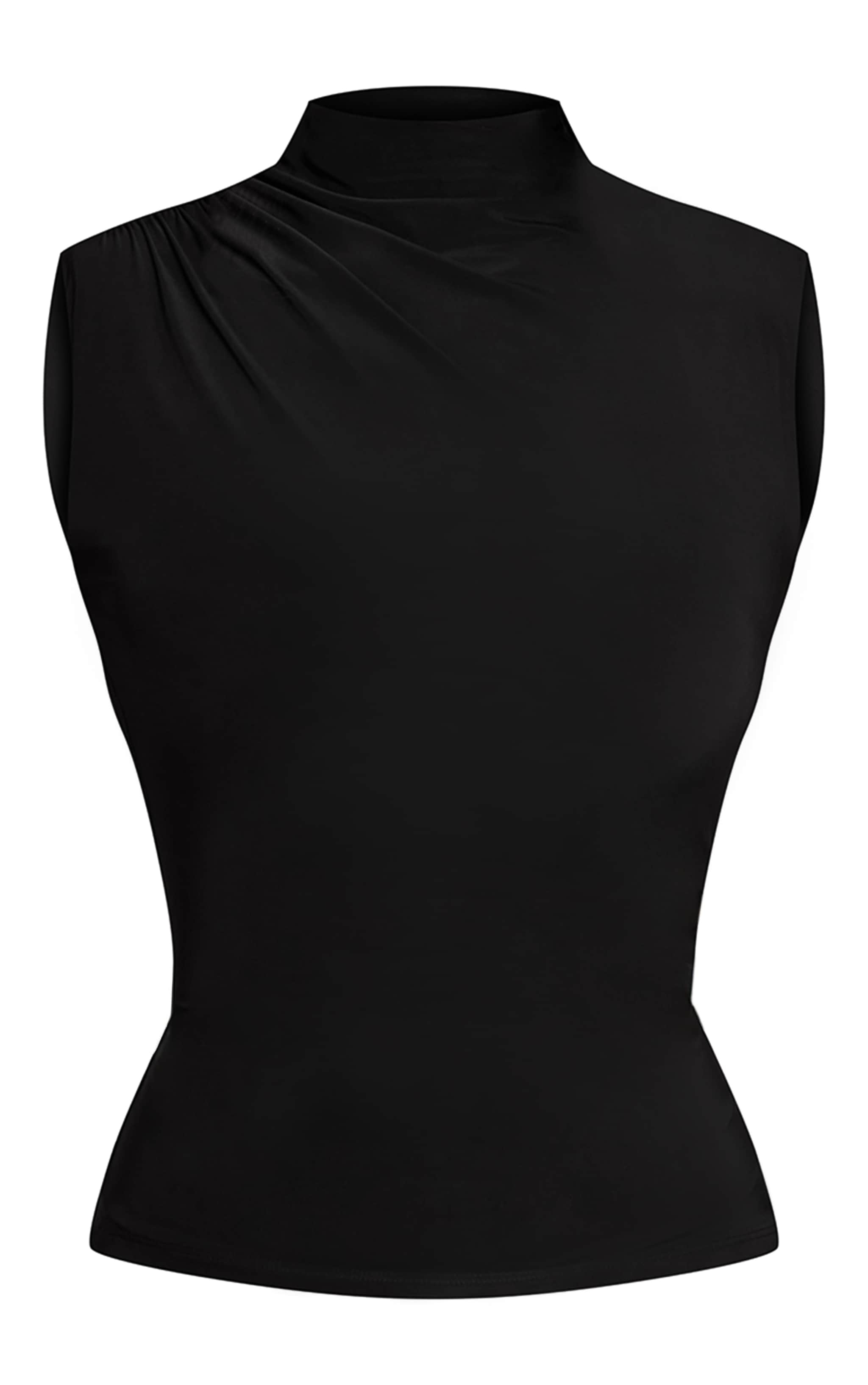 Black Slinky Shoulder Detail Sleeveless Top image 5