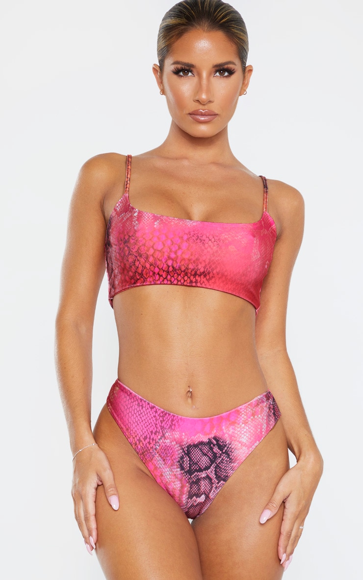 Pink Reptile Deep Scoop Neck Bikini Top