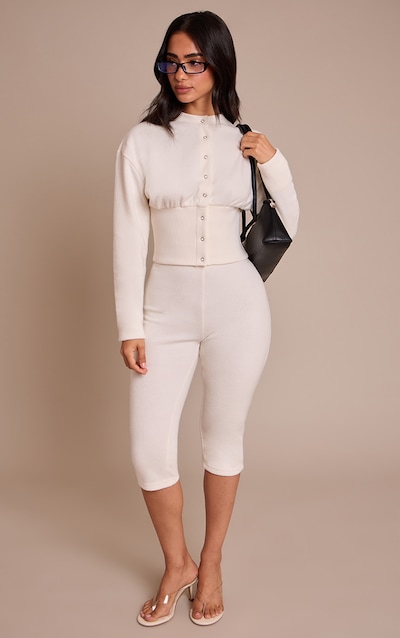 Petite Cream Ribbed Waistband Capri Pants