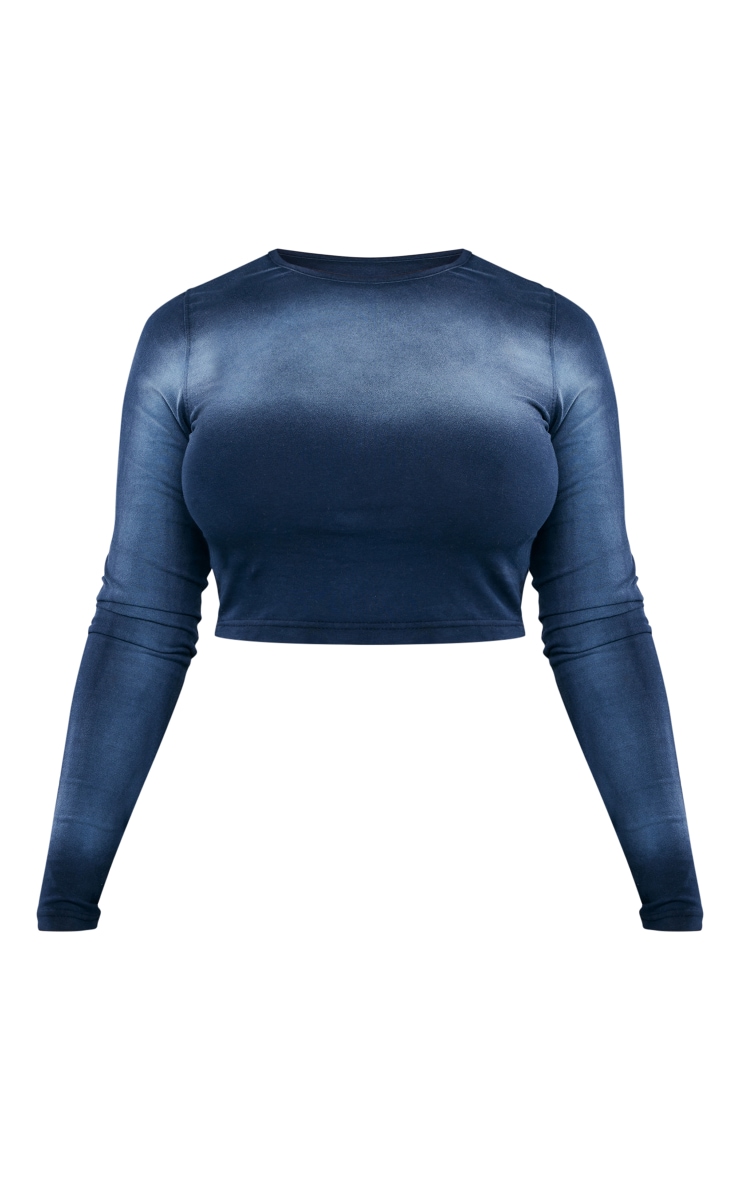 Shape Blue Ombre Printed Long Sleeve Crop Top image 5