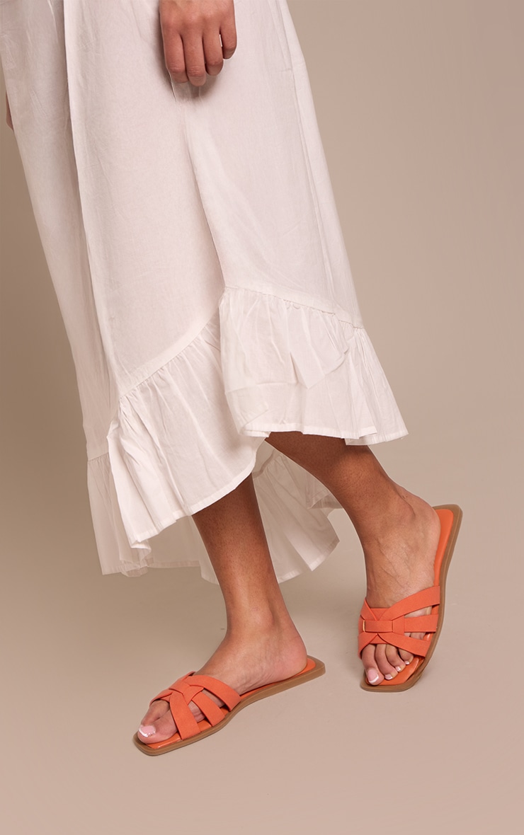 Orange Faux Suede Multi Strap Mule Sandals