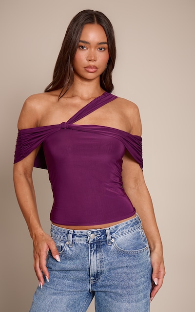 Plum Double Layer Slinky Abstract Sleeve Detail Top