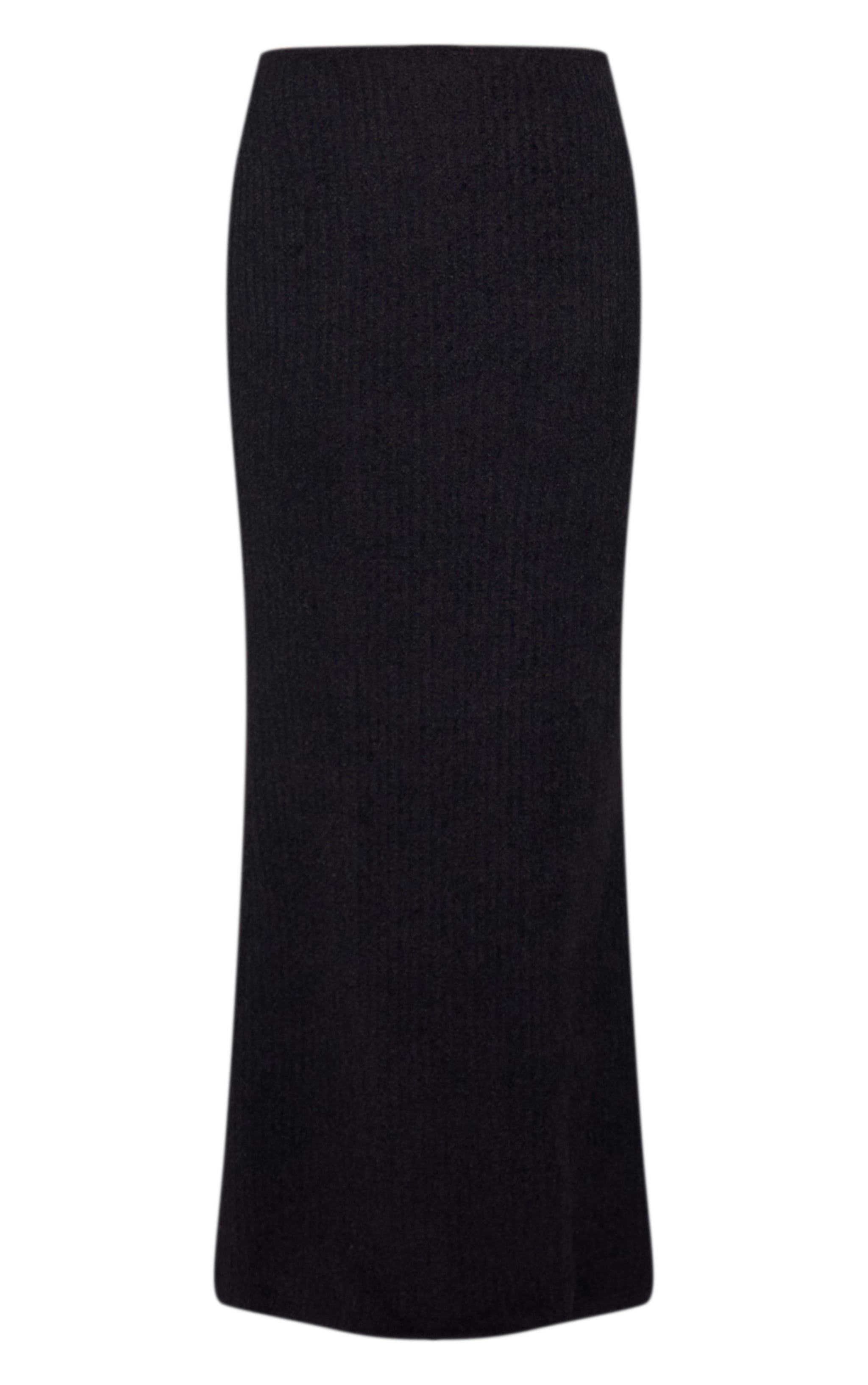 Black Textured Soft Rib Mid Rise Maxi Skirt image 5