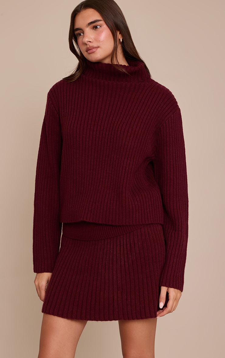 Dark Cherry Pleated Knitted Mini Skirt  image 2