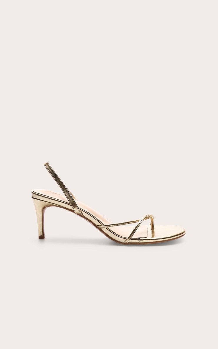 Gold Pu Double Strap Round Toe Lace Up Low Heeled Sling Back image 2
