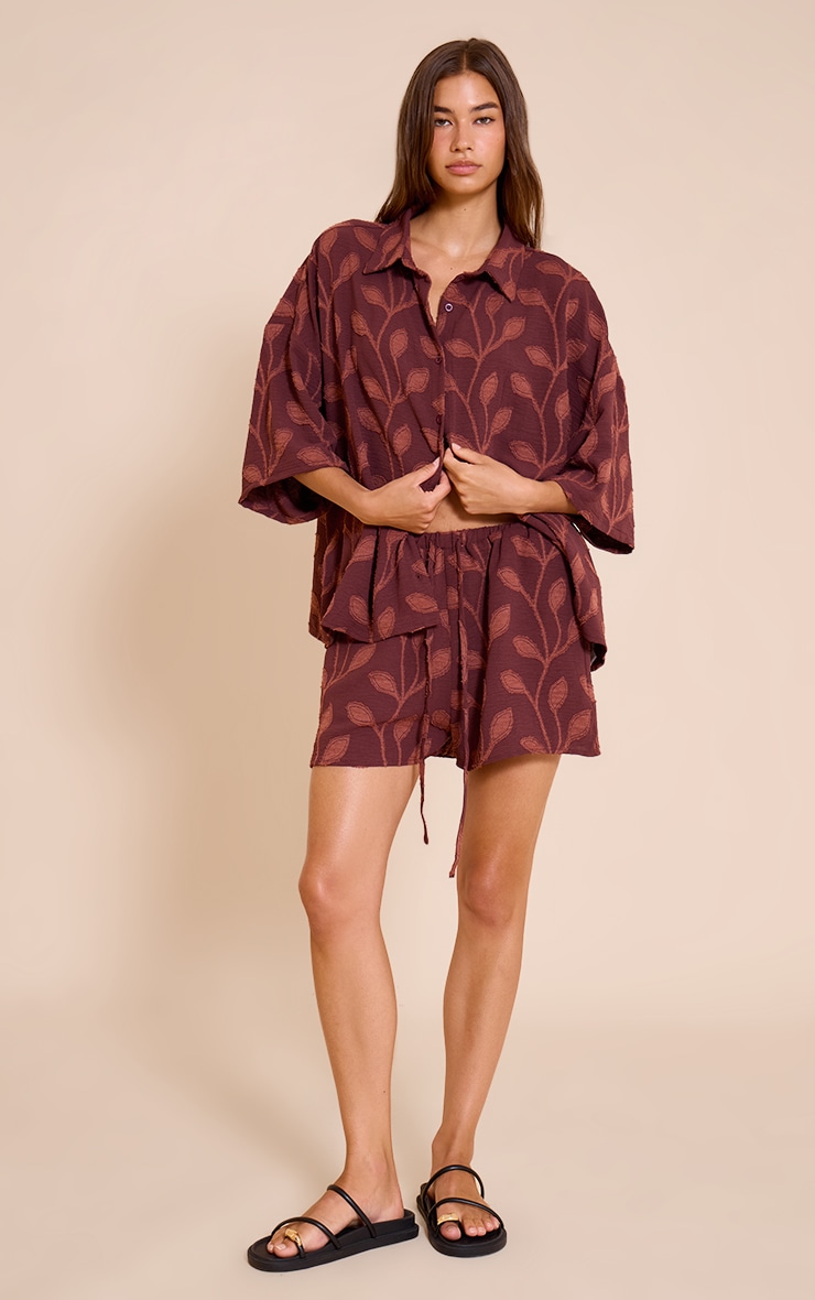 Plum Embroidered Floral Oversized Short Sleeve Shirt image 3