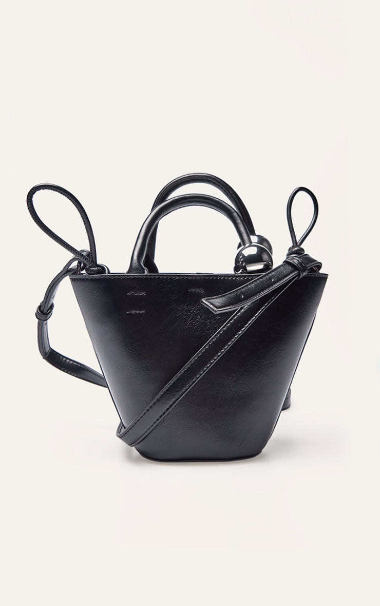 Black Bead Handle Bucket Cross Body Bag image 4
