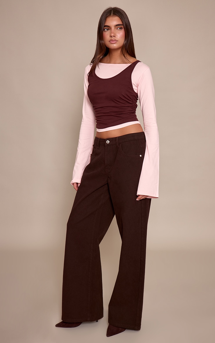 Chocolate Cotton Overlay Detail Long Sleeve Top  image 3