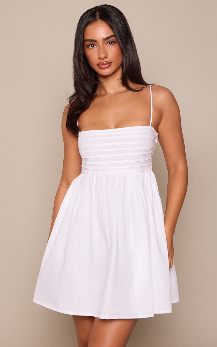 Petite White Linen Look Strappy Mini Dress